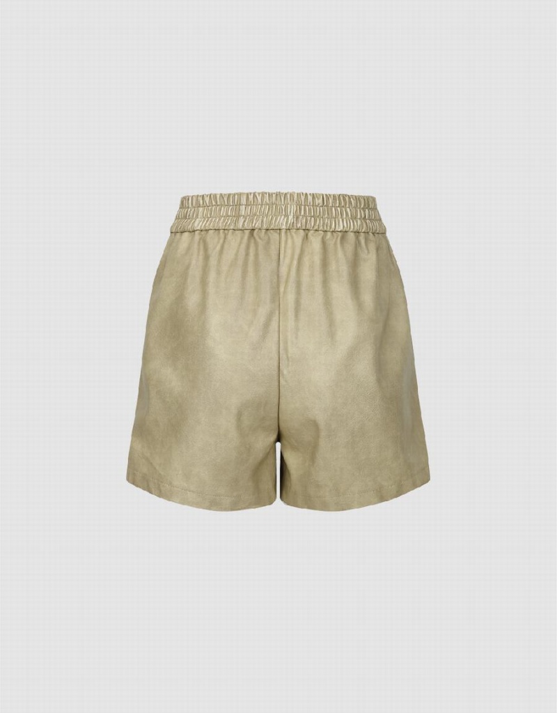 Short Urban Revivo Elastic Cintura Mujer Kaki | SFS9532YB
