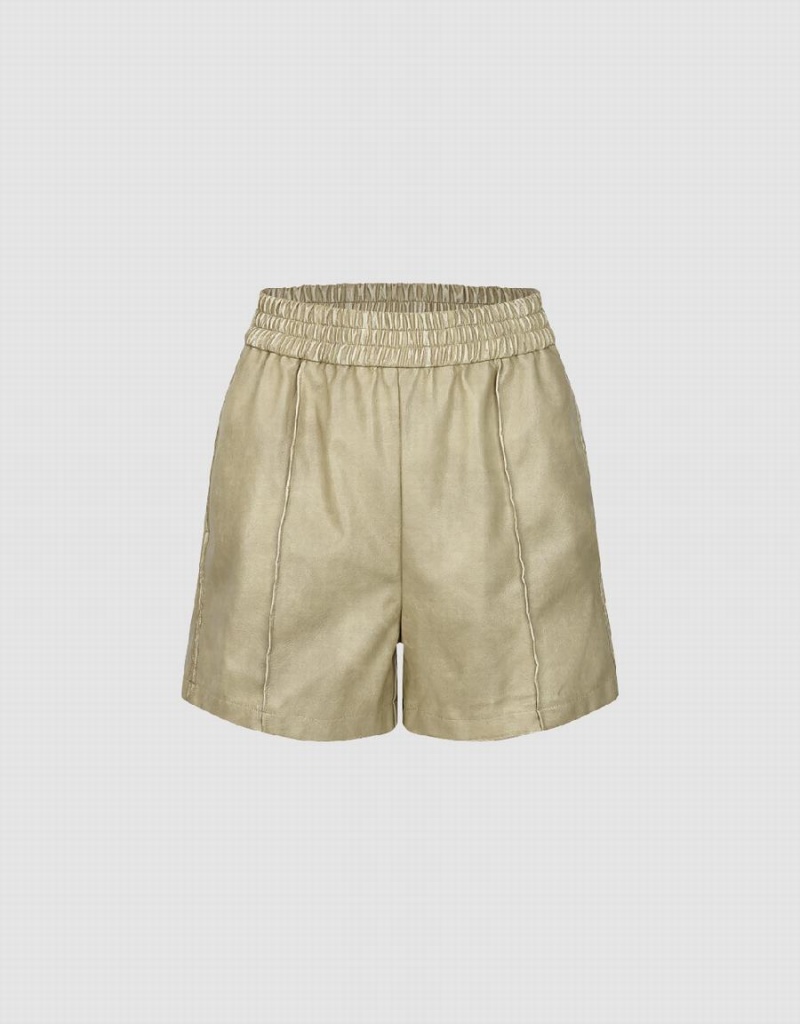 Short Urban Revivo Elastic Cintura Mujer Kaki | SFS9532YB