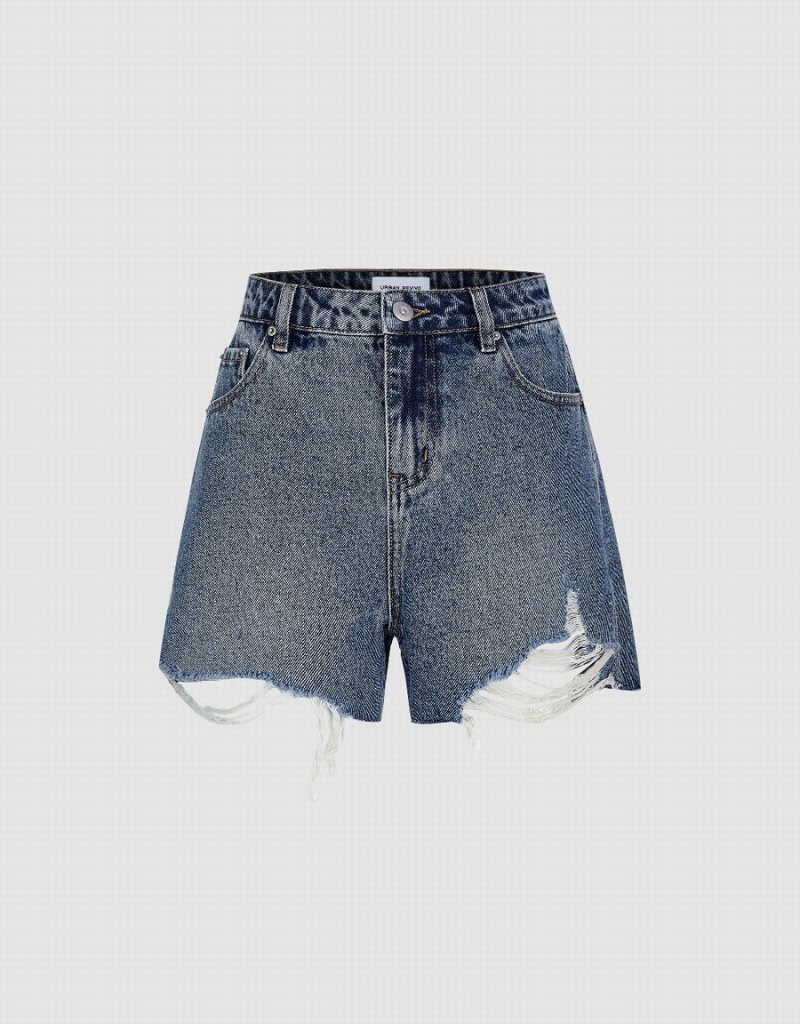 Short Urban Revivo Ripped Denim Mujer Azules | HLO962CP