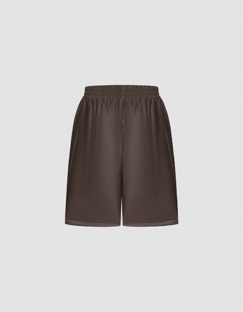 Short Urban Revivo Vegan Cuero Elastic Cintura Mujer Marrom | RBJ8316IH