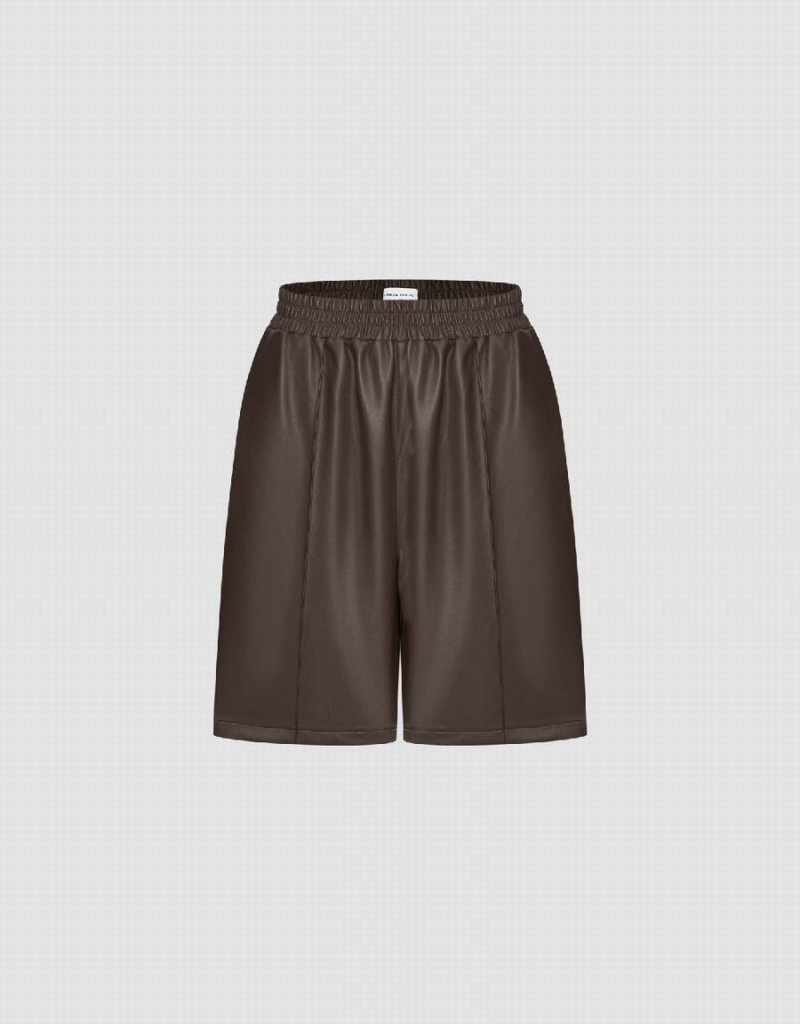Short Urban Revivo Vegan Cuero Elastic Cintura Mujer Marrom | RBJ8316IH