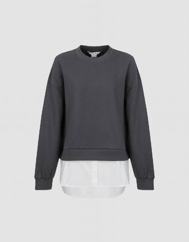 Sudaderas Urban Revivo 2 In 1 Crew Neck Loose Mujer Grises Oscuro | MVX7934PO