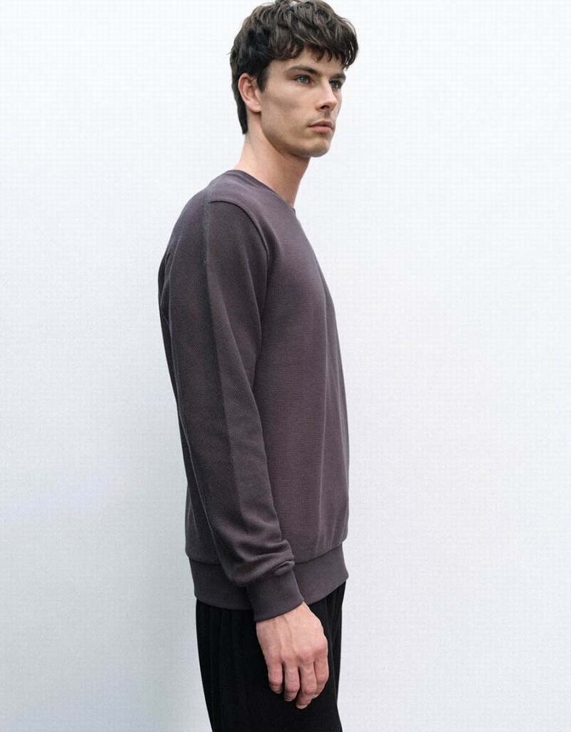 Sudaderas Urban Revivo Crew Neck Directo Hombre Grises Oscuro | YKK4029KY