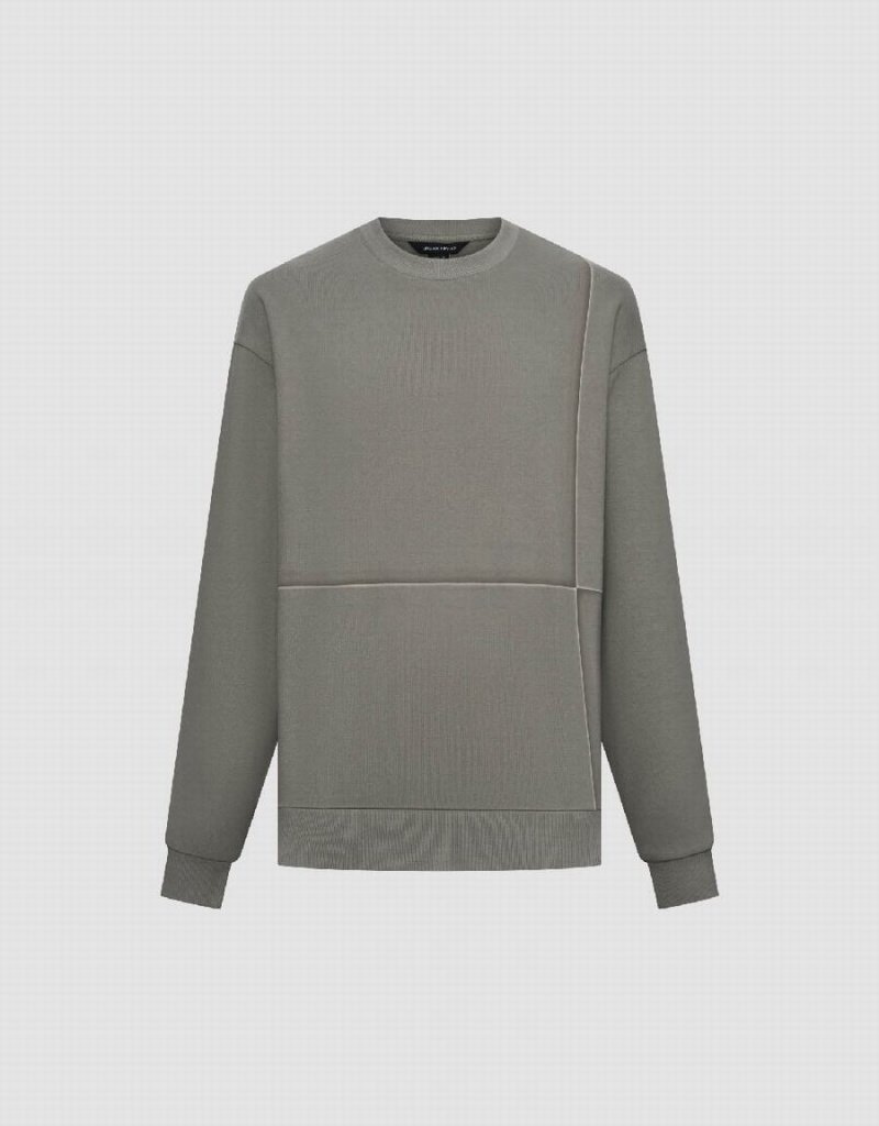 Sudaderas Urban Revivo Crew Neck Directo Hombre Grises Oscuro | WSO982HY
