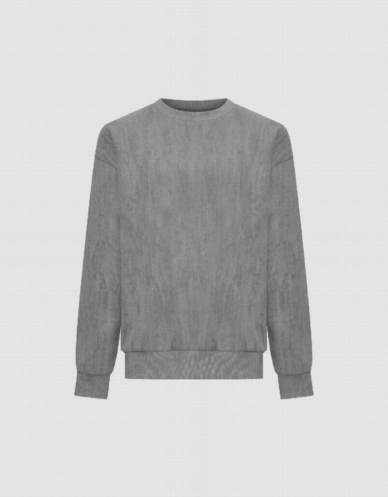 Sudaderas Urban Revivo Crew Neck Directo Hombre Grises | RFZ7982KC