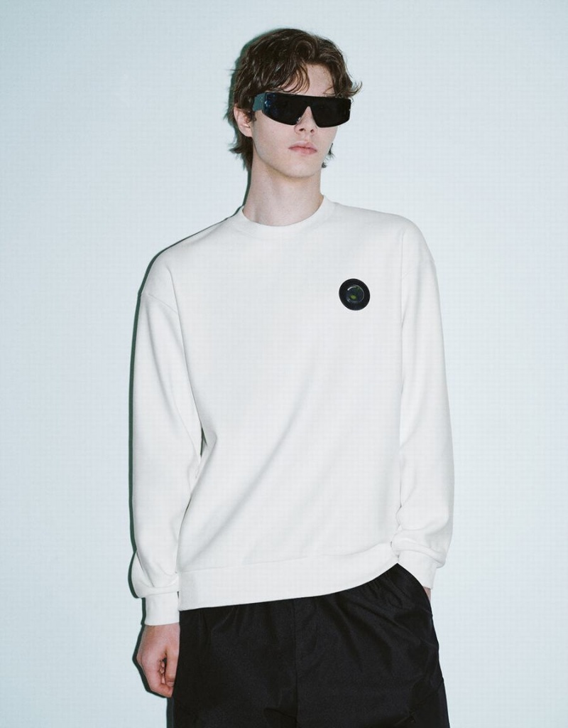 Sudaderas Urban Revivo Crew Neck Loose Hombre Blancos | CFC4122OT