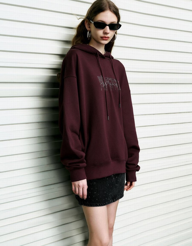 Sudaderas Urban Revivo Drop Shoulder Sleeve Encapuchado Oversized Mujer Morados | OQZ6782YW