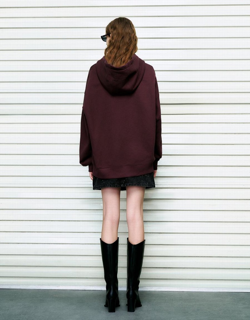 Sudaderas Urban Revivo Drop Shoulder Sleeve Encapuchado Oversized Mujer Morados | OQZ6782YW