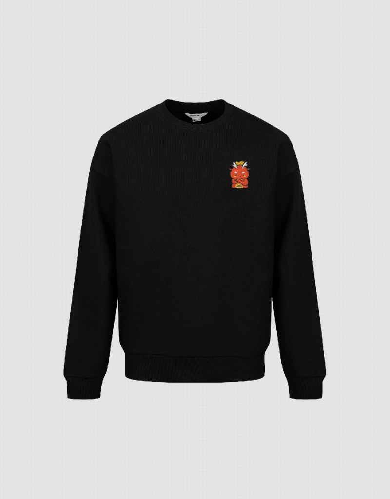 Sudaderas Urban Revivo Embossed Crew Neck Hombre Negros | HGO6984YY