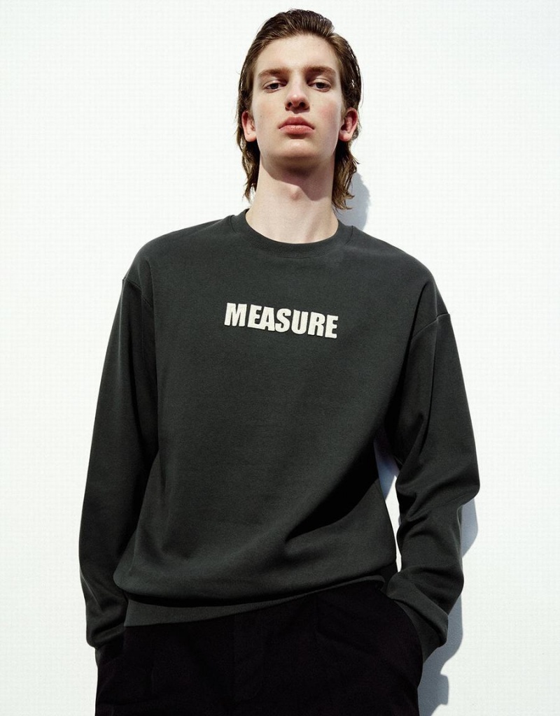 Sudaderas Urban Revivo Letter Embossed Directo Hombre Grises Oscuro | SQE4325KX
