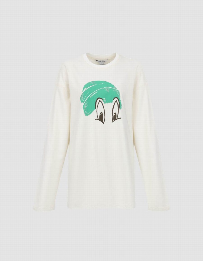 Sudaderas Urban Revivo Printed Crew Neck Loose Mujer Blancos | TPG4814AS