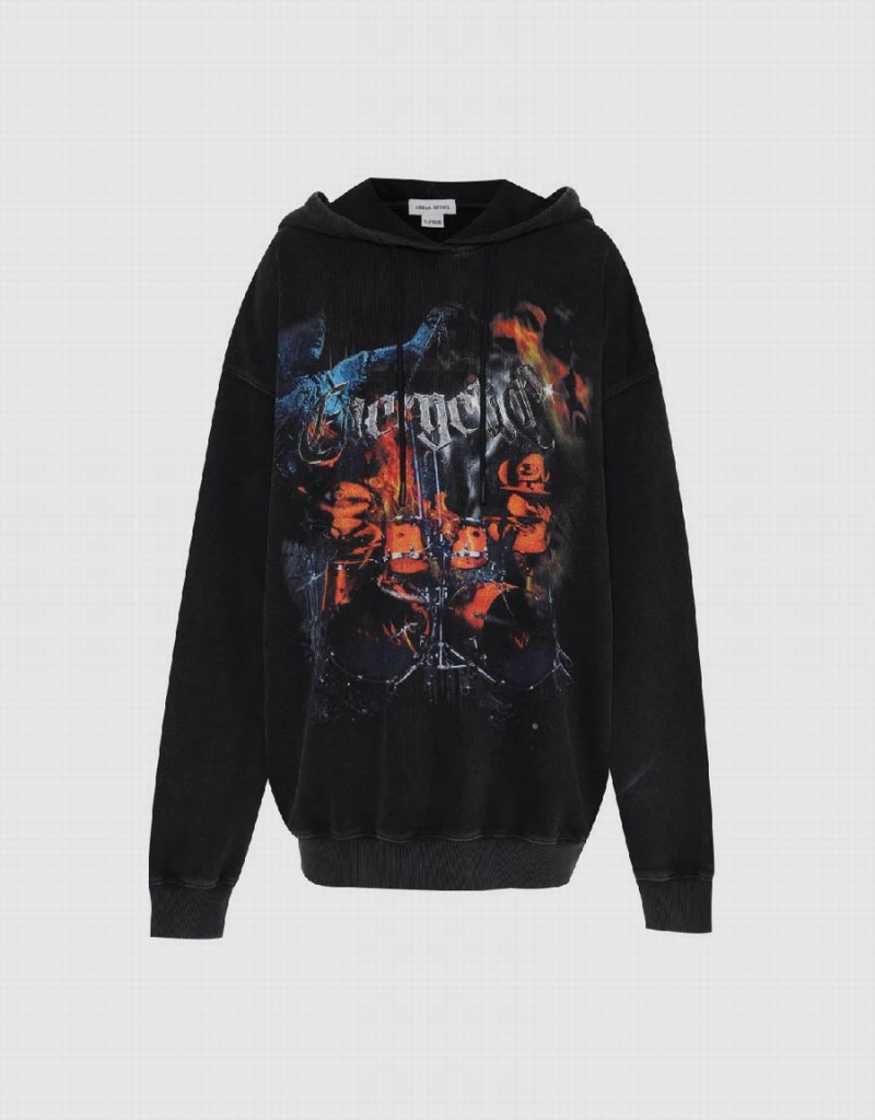 Sudaderas Urban Revivo Printed Encapuchado Loose Mujer Grises Oscuro | MWA2330MI