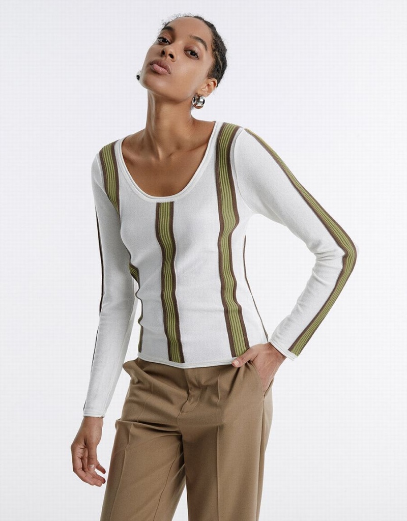 Suéteres Urban Revivo A Rayas Mujer Blancos | ACC422ST