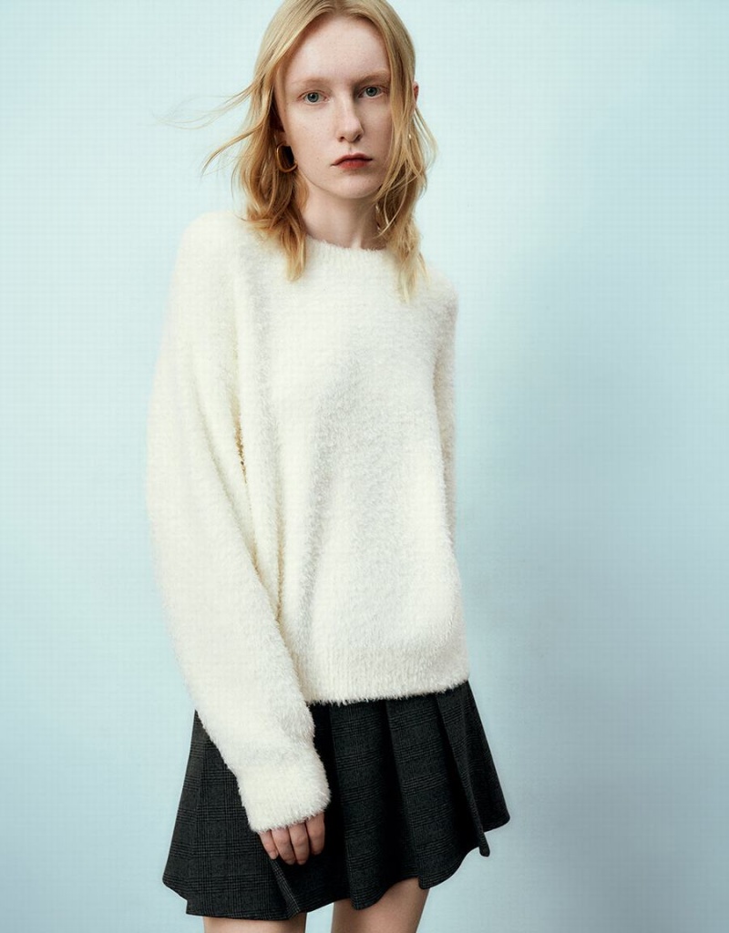 Suéteres Urban Revivo Crew Neck Loose Mujer Blancos | LAA6634QX