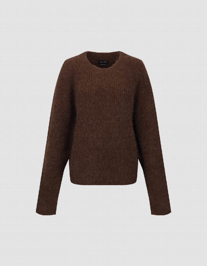 Suéteres Urban Revivo Drop Shoulder Sleeve Crew Neck Mujer Marrom | OUX886OZ