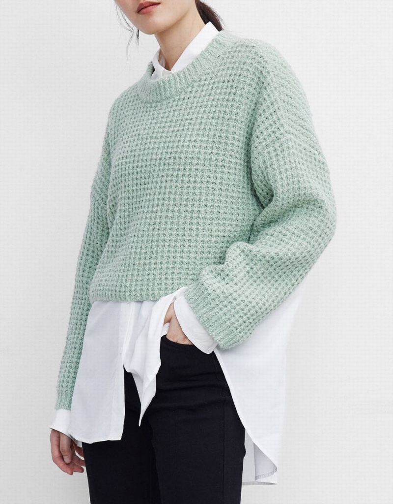 Suéteres Urban Revivo Drop Shoulder Cropped Mujer Verdes | CXB3019CY