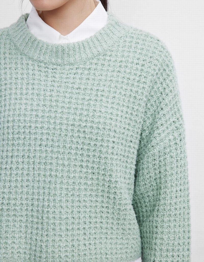 Suéteres Urban Revivo Drop Shoulder Cropped Mujer Verdes | CXB3019CY
