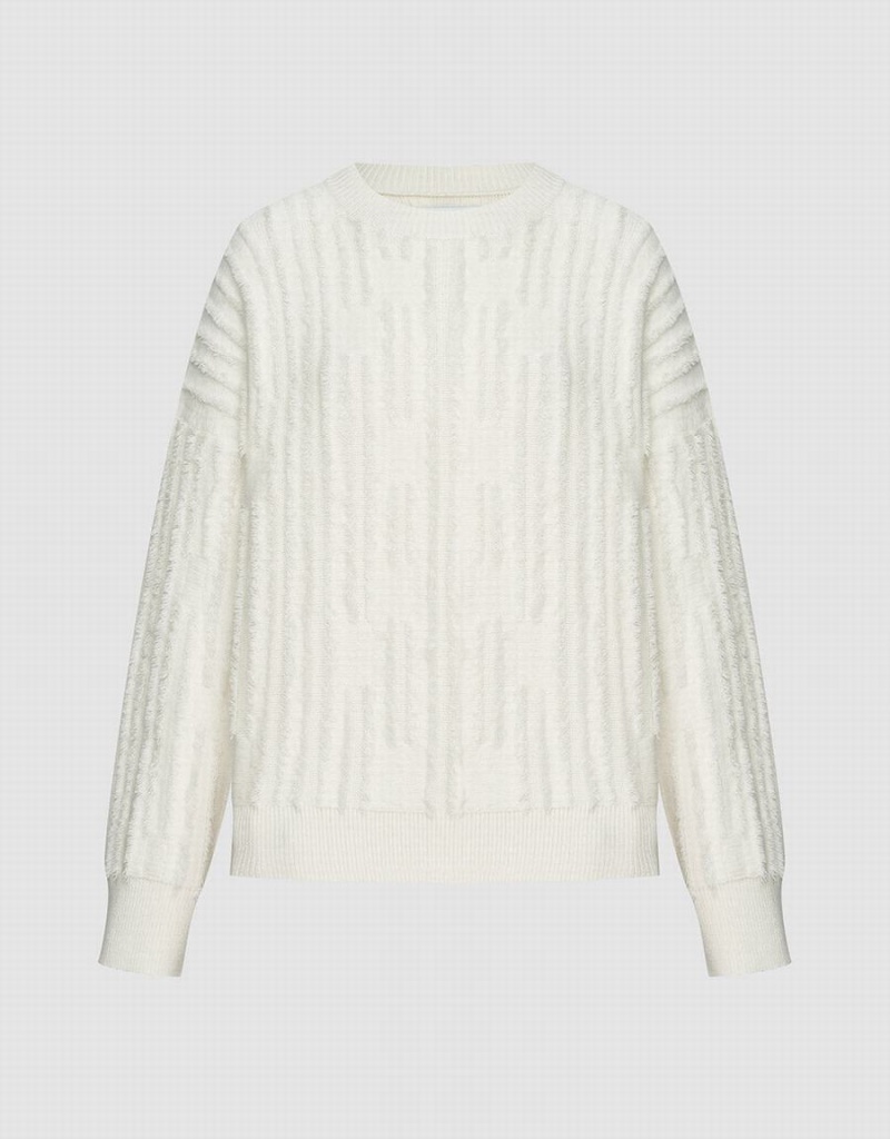 Suéteres Urban Revivo Fuzzy Crew Neck Mujer Blancos | OIS4922WY