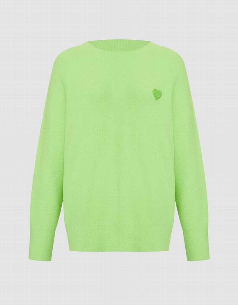 Suéteres Urban Revivo Heart Detail Oversized Mujer Verdes | IPT9949TJ