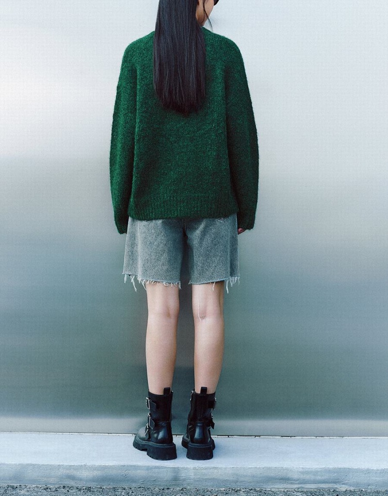 Suéteres Urban Revivo Letter Printed Crew Neck Mujer Verdes | YQU8843SN