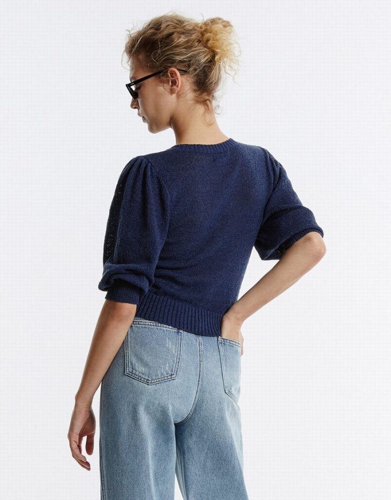 Suéteres Urban Revivo Plain Cropped Mujer Azules | SHO6269MH