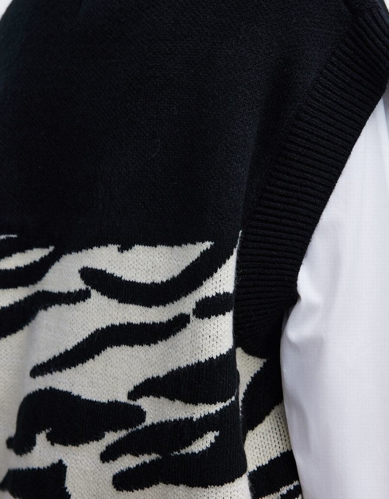 Suéteres Urban Revivo Zebra A Rayas Button Up Mujer Negros | JIZ606VO