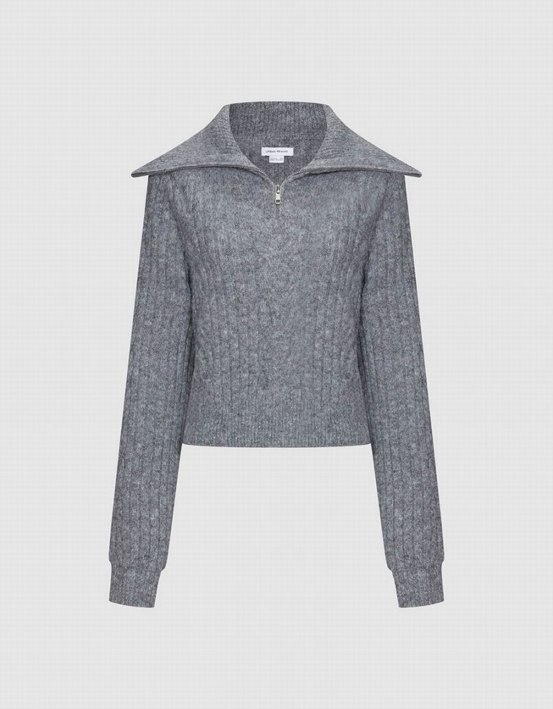 Suéteres Urban Revivo Zip Half Placket Mujer Grises Claro | EMT9630BS
