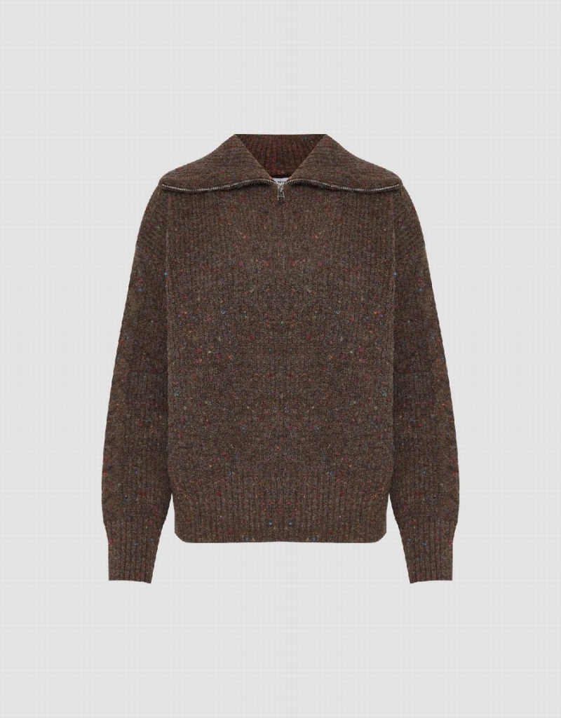 Suéteres Urban Revivo Zip Half Placket Oversized Mujer Marrom Oscuro | MGC7622CN