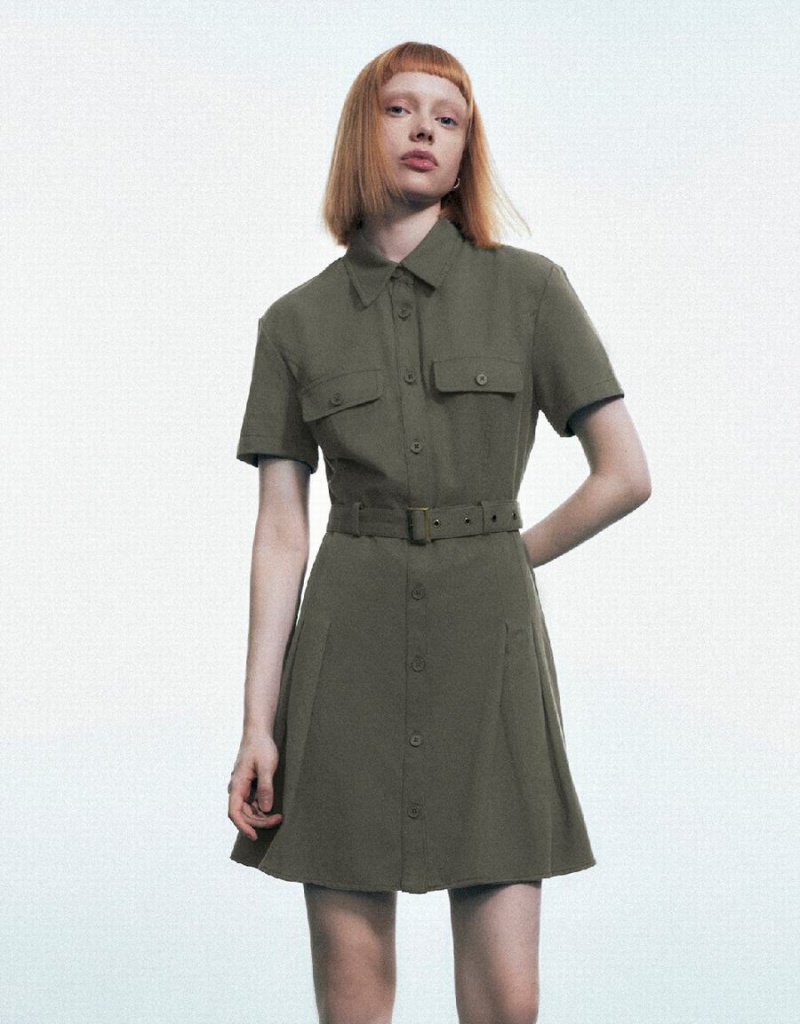 Vestido Urban Revivo A-Line With Belt Mujer Verdes | AON7798LS