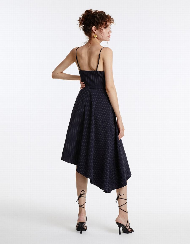 Vestido Urban Revivo A Rayas Asymmetrical Tiras Mujer Azules | FIT9345UR