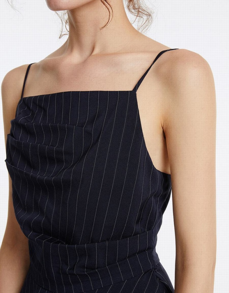 Vestido Urban Revivo A Rayas Asymmetrical Tiras Mujer Azules | FIT9345UR