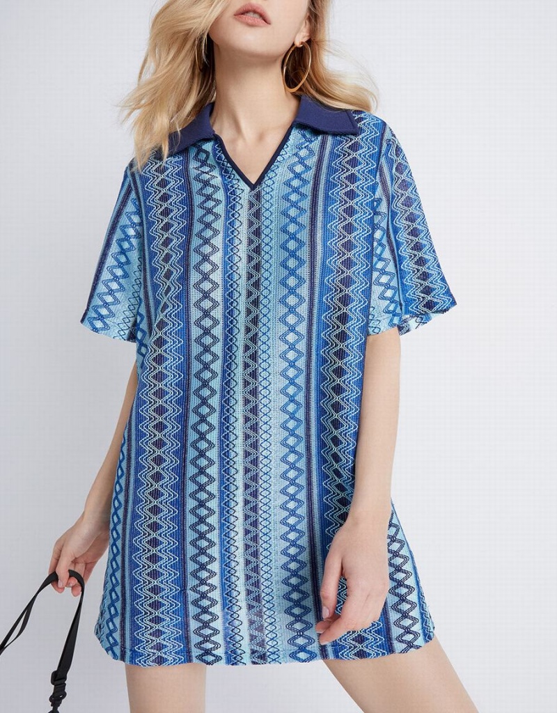 Vestido Urban Revivo A Rayas De Punto Mujer Azules | OQD6193RX