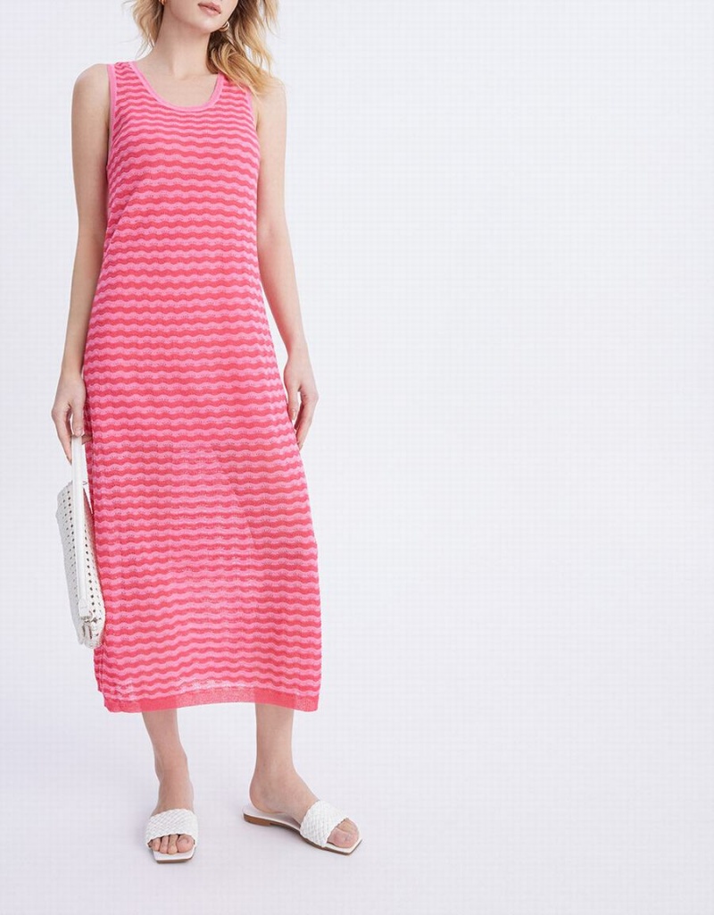 Vestido Urban Revivo A Rayas Sin Manga De Punto Midi Mujer Rojos | MXD316WL