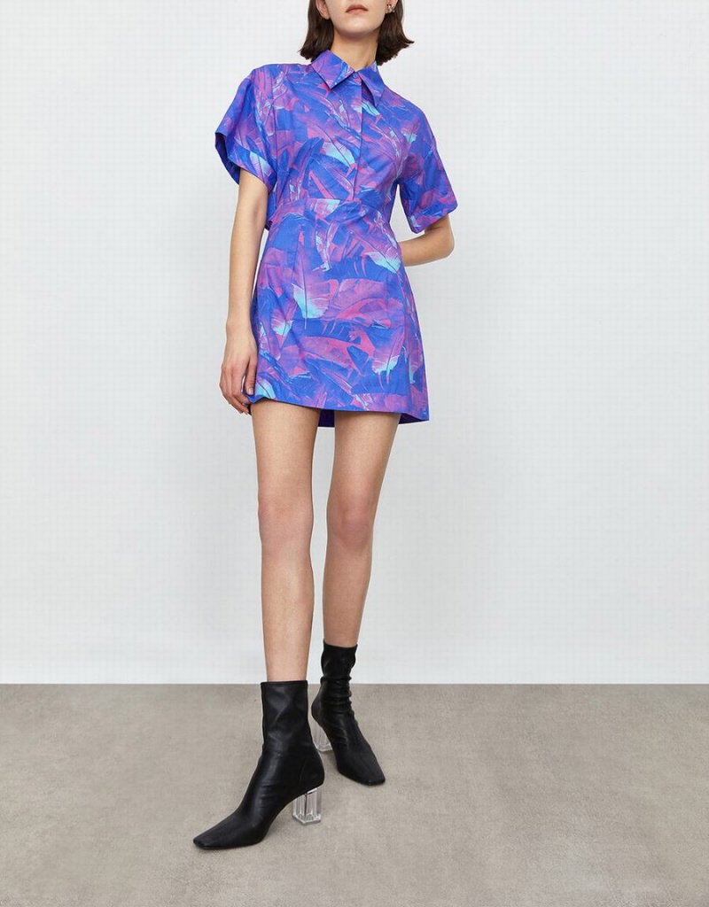 Vestido Urban Revivo Abstract Print Drop Shoulder Sleeve Estilo Mini Mujer Morados | NJG9350JA