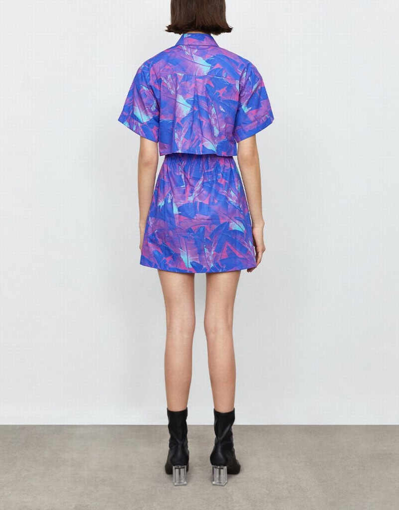 Vestido Urban Revivo Abstract Print Drop Shoulder Sleeve Estilo Mini Mujer Morados | NJG9350JA