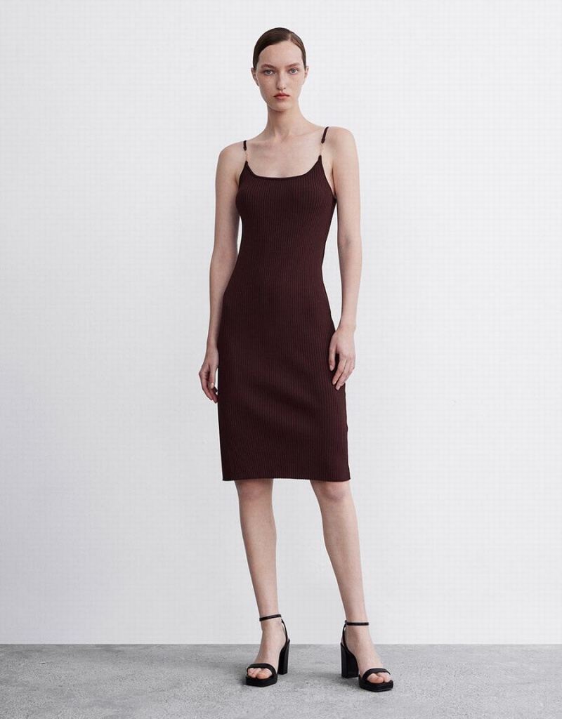 Vestido Urban Revivo Acanalado Knit Midi Cami Mujer Marrom | JGR5616HZ