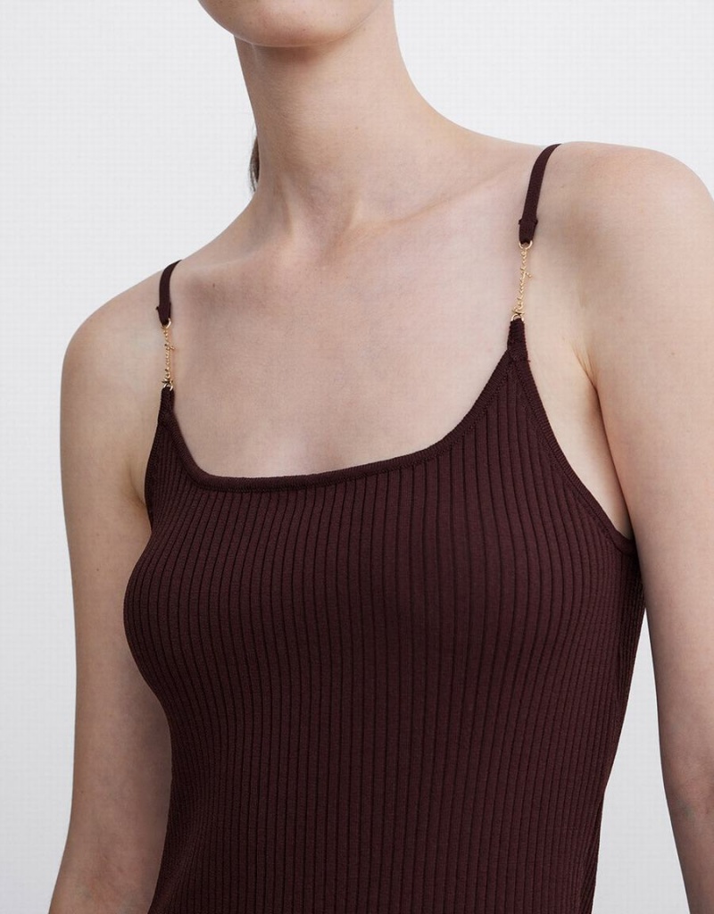 Vestido Urban Revivo Acanalado Knit Midi Cami Mujer Marrom | JGR5616HZ
