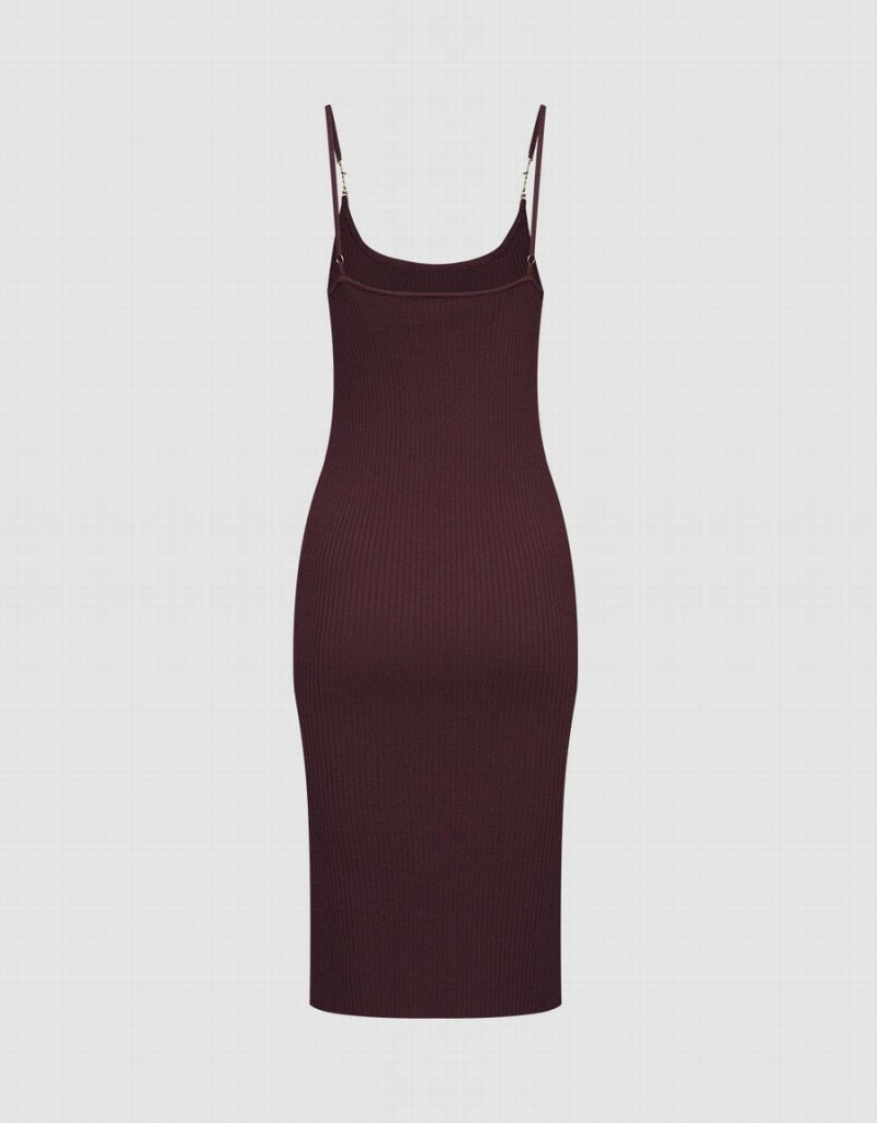 Vestido Urban Revivo Acanalado Knit Midi Cami Mujer Marrom | JGR5616HZ
