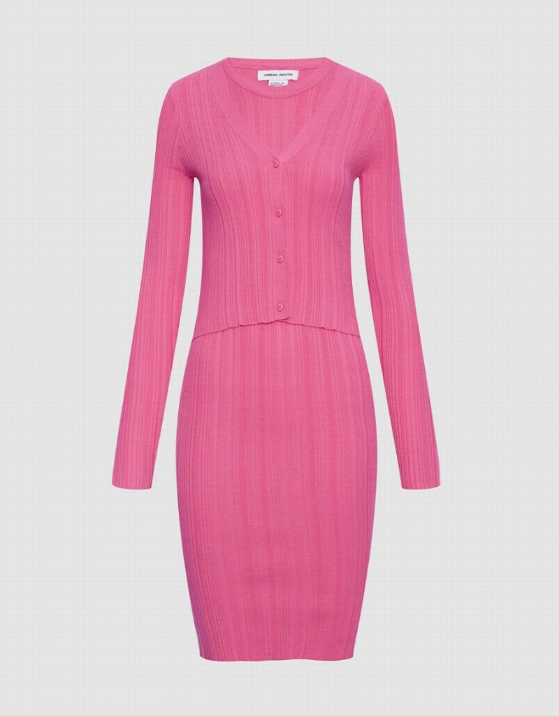 Vestido Urban Revivo Acanalado Knit Slinky Bodycon Mujer Rosas | UIV4158YH