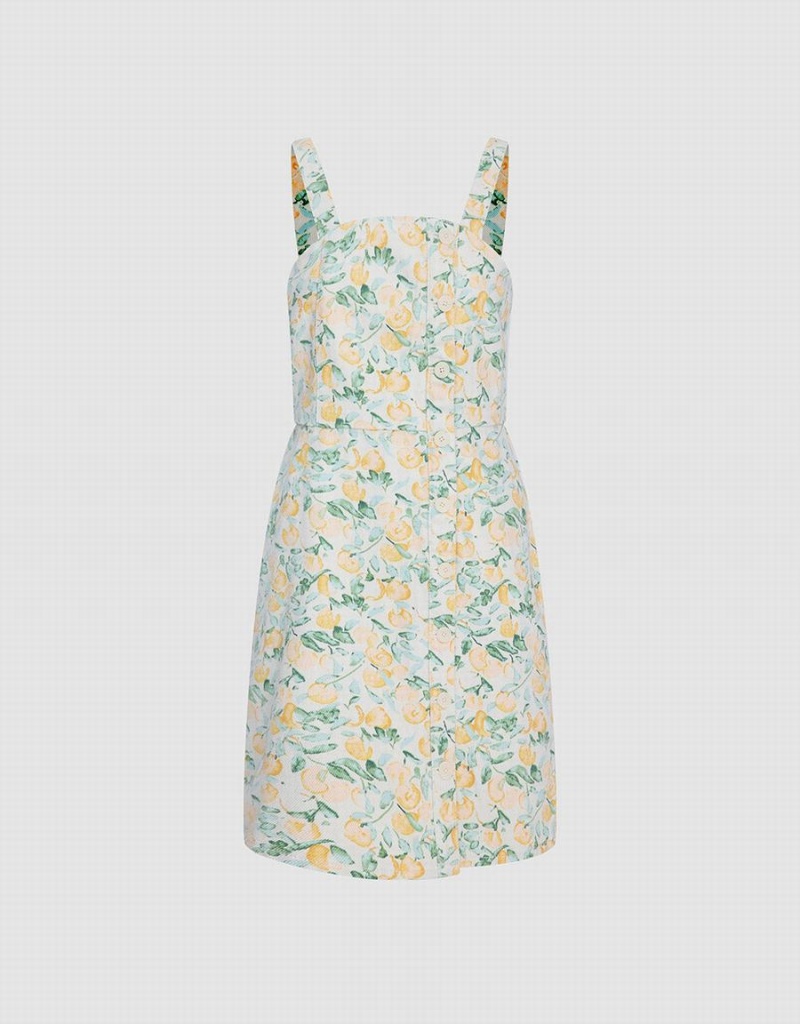 Vestido Urban Revivo Allover Fruit Print Denim Overall Mujer Multicolor | JME6185EO