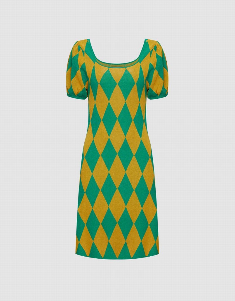 Vestido Urban Revivo Argyle De Punto Mujer Verdes | CFJ1274NQ