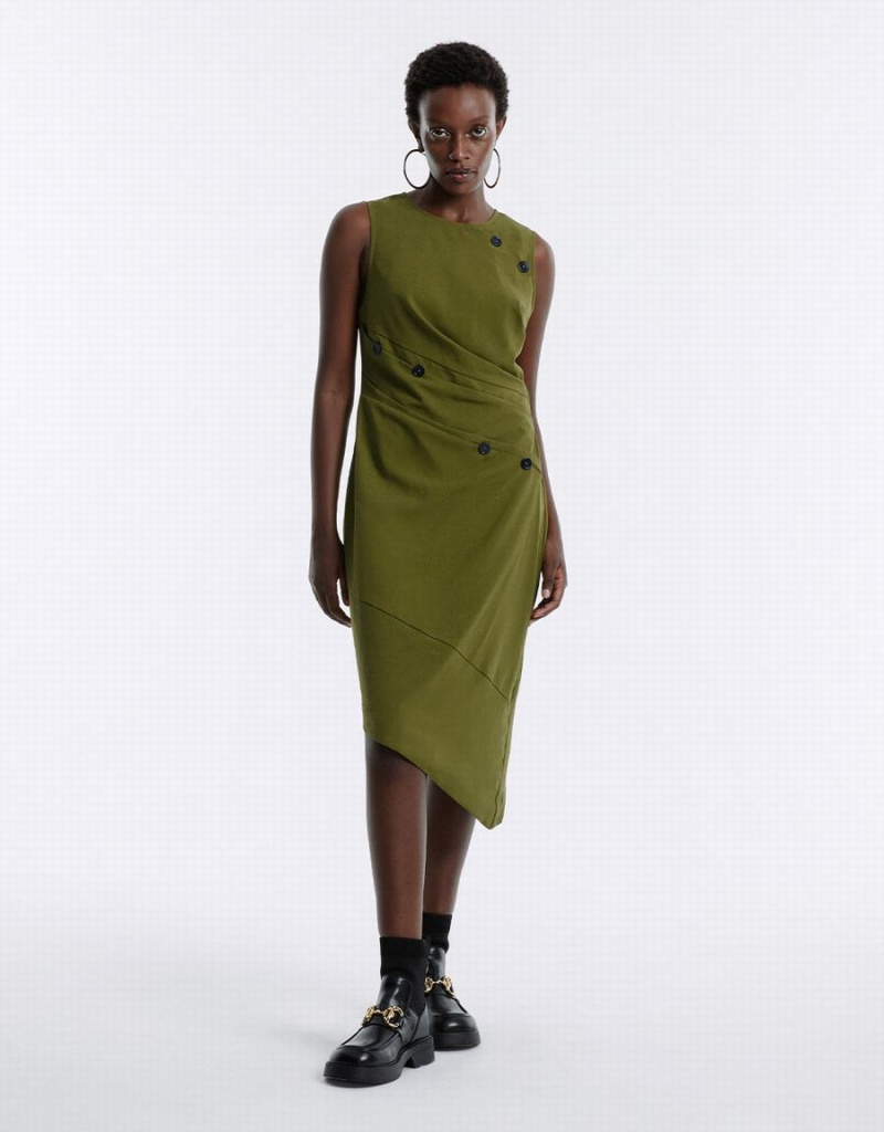 Vestido Urban Revivo Asymmetrical Buttoned Midi Mujer Verdes | UML7010ZQ