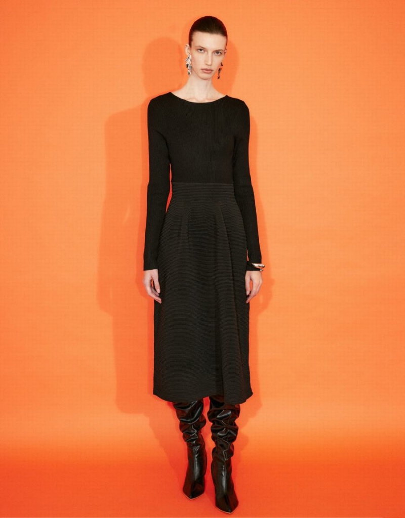 Vestido Urban Revivo Backless De Punto Midi Mujer Negros | ZSS6839IG