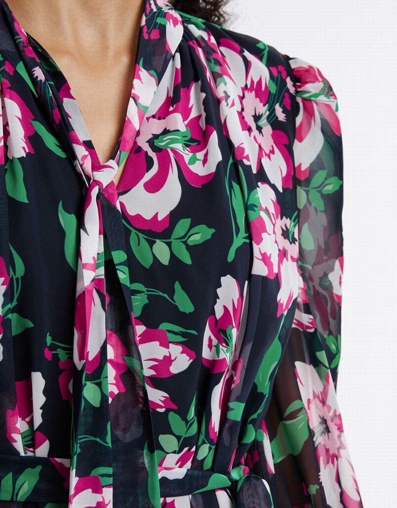 Vestido Urban Revivo Belted Floral Chiffon Print Mujer Grises | CSA2228SE