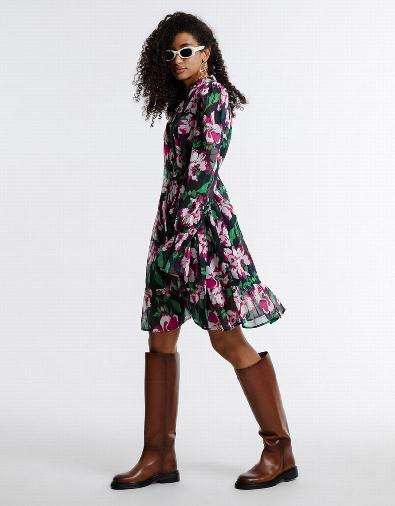 Vestido Urban Revivo Belted Floral Chiffon Print Mujer Grises | CSA2228SE