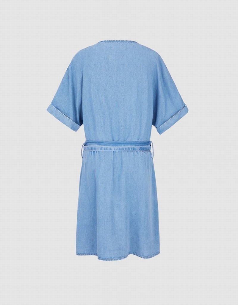 Vestido Urban Revivo Button Front Belted Denim Mujer Azules | LYR963SB