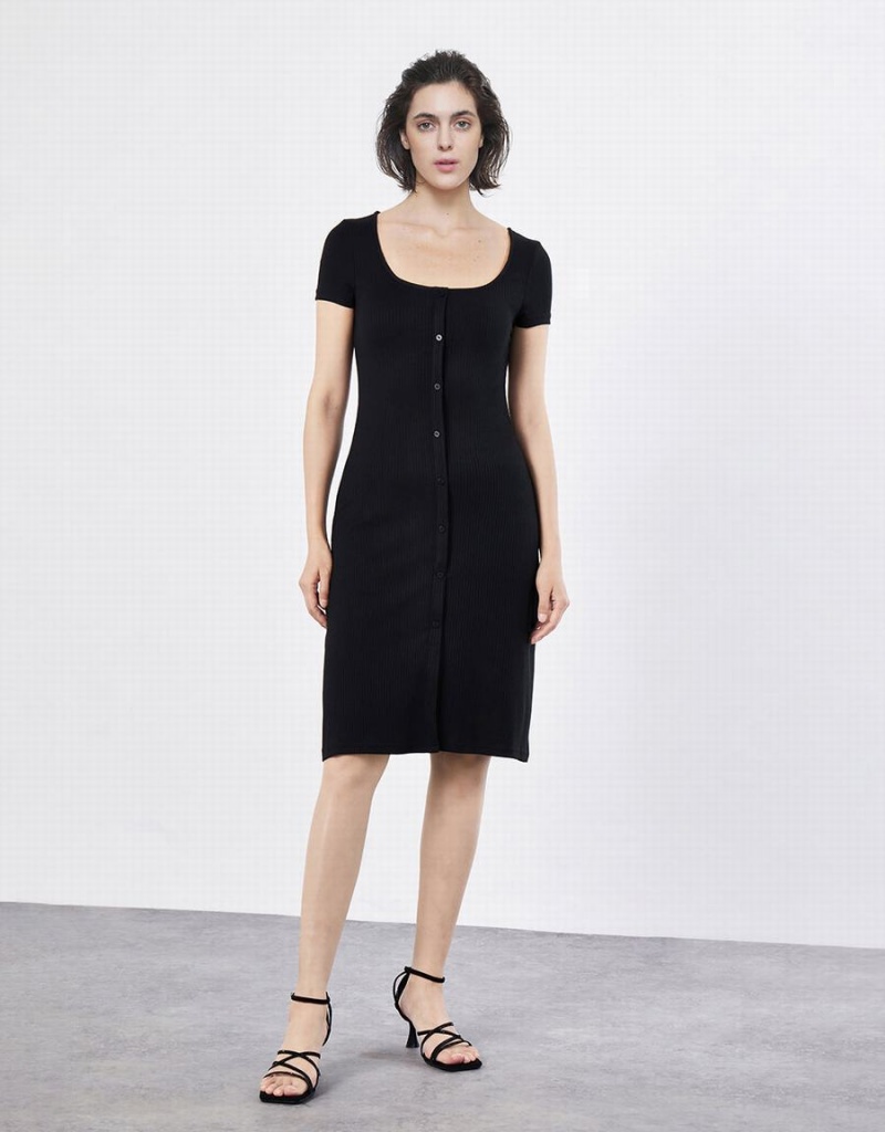 Vestido Urban Revivo Button Front De Punto Mujer Grises Oscuro | CME7885LV