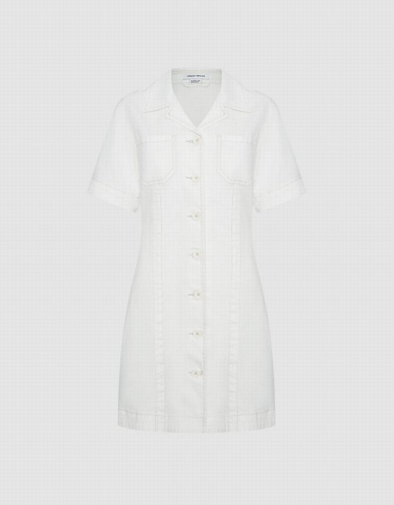 Vestido Urban Revivo Button Front Denim Mujer Blancos | YFE8929GC