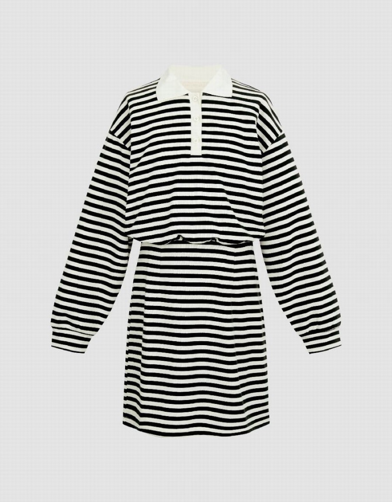 Vestido Urban Revivo Button Half Placket De Punto Mujer Negros | IBO223DH