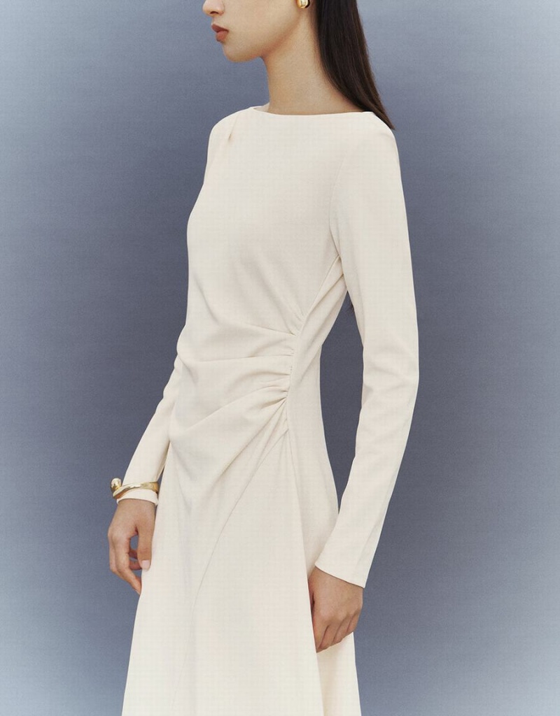Vestido Urban Revivo Crew Neck A-Line Mujer Blancos | NHU1352AB